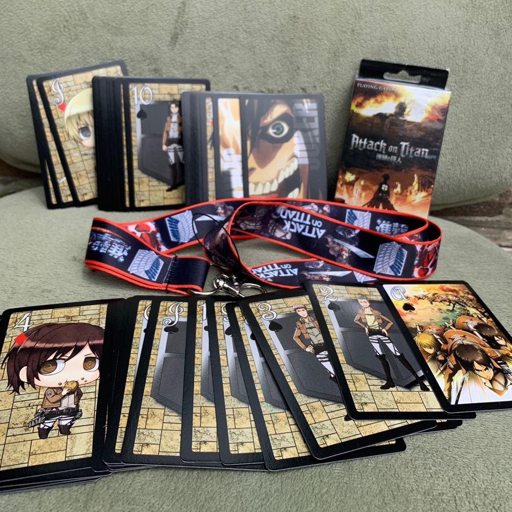 Attack on Titan Anime Merch lot- Unopened playing cards and unused lanyard